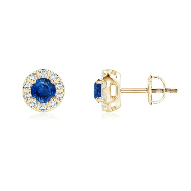 14k Yellow Gold 4mm Round Simulated Blue Sapphire Stud Earrings 